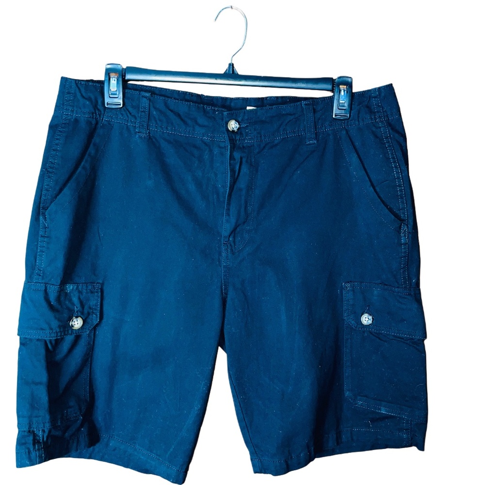 Mens Black Cargo  Button Shorts Size 38 Highland Originals Button